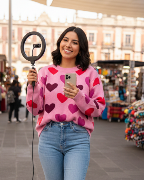 Sweater Corazones Rosa