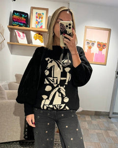 Sweater Caballo Blanco y Negro