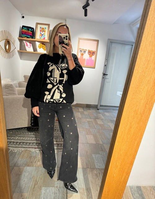 Sweater Caballo Blanco y Negro