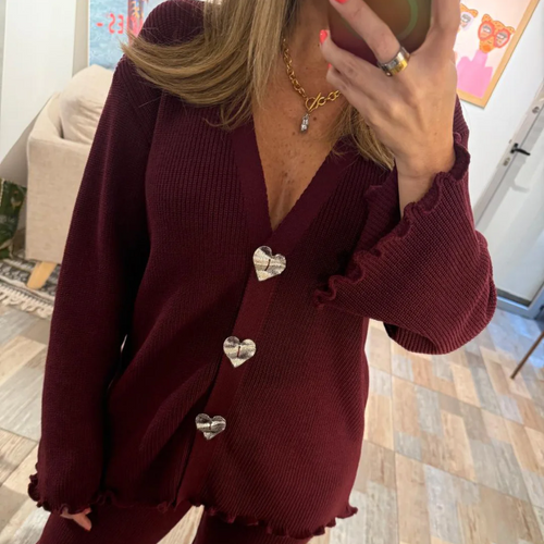Sweater Red Wine Silver Heart