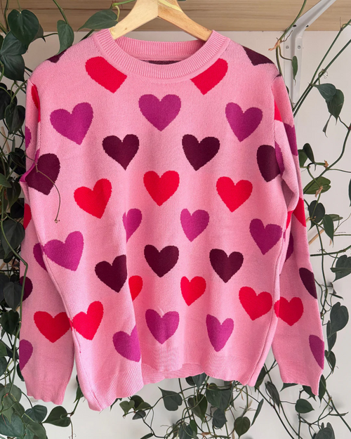 Sweater Corazones Rosa