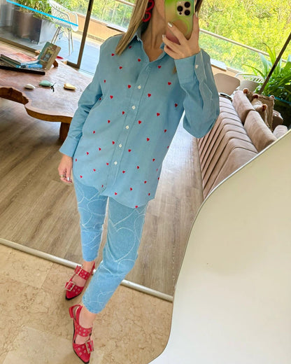 Camisa Minicorazones Azul