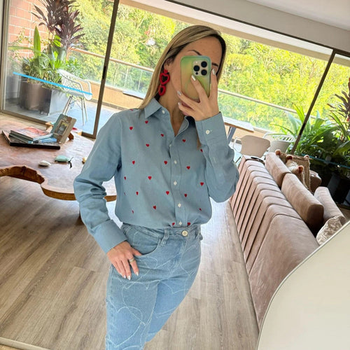 Camisa Minicorazones Azul