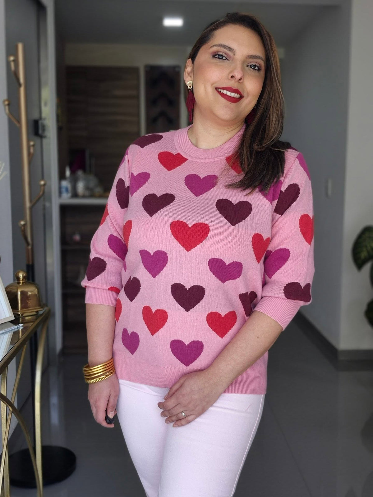 Sweater Corazones Rosa