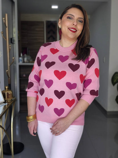Sweater Corazones Rosa