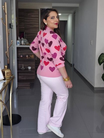 Sweater Corazones Rosa