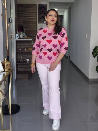 Sweater Corazones Rosa