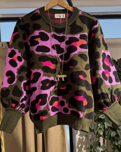 Set Military Rosa Print Sweater & Falda