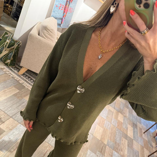 Sweater Green Silver Heart