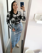 Falda Denim Foil Dorado