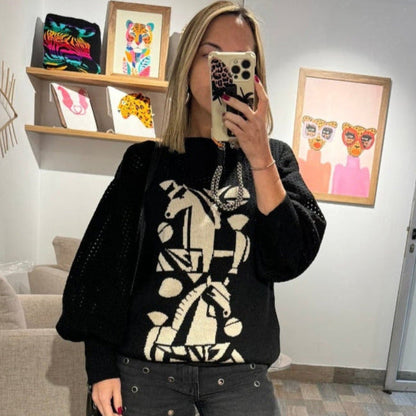 Sweater Caballo Blanco y Negro