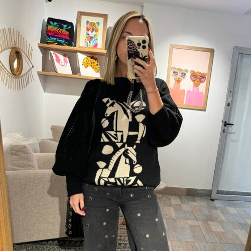 Sweater Caballo Blanco y Negro