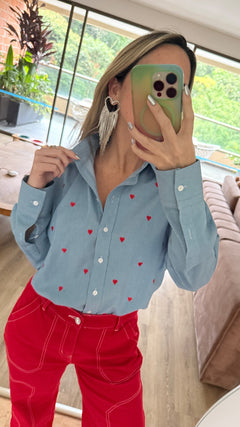 Camisa Minicorazones Azul