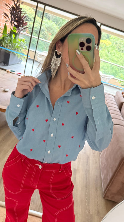 Camisa Minicorazones Azul