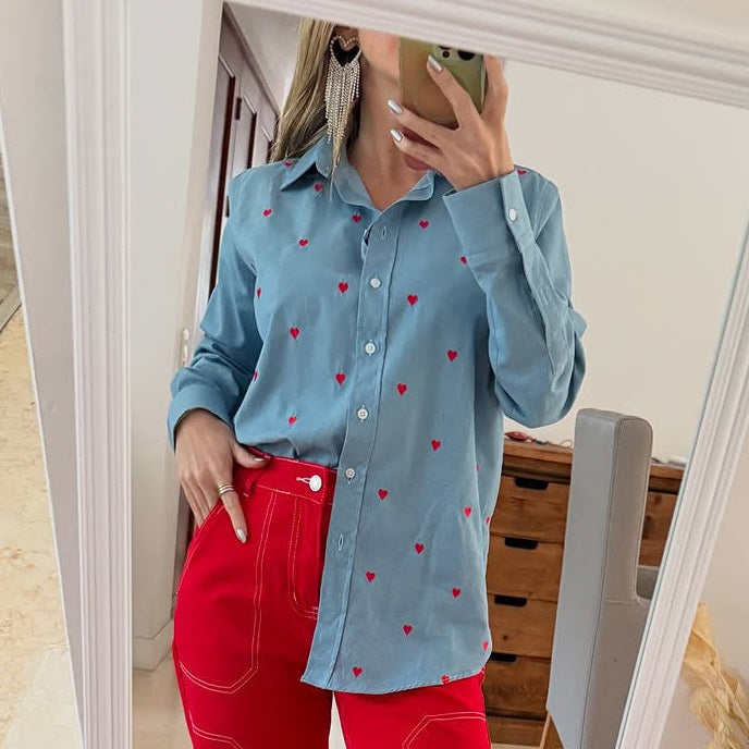 Camisa Minicorazones Azul