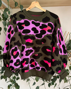 Set Military Rosa Print Sweater & Falda