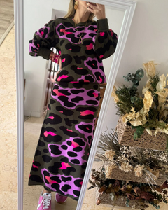 Set Military Rosa Print Sweater & Falda