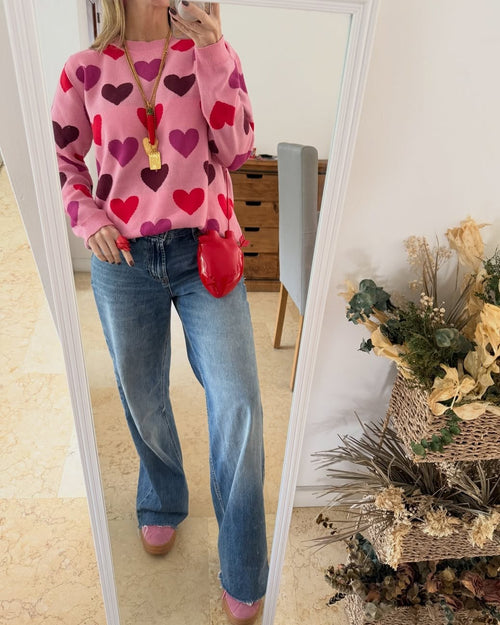 Sweater Corazones Rosa