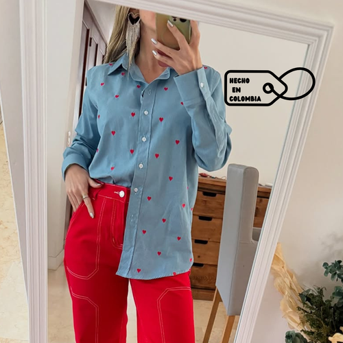 Camisa Minicorazones Azul
